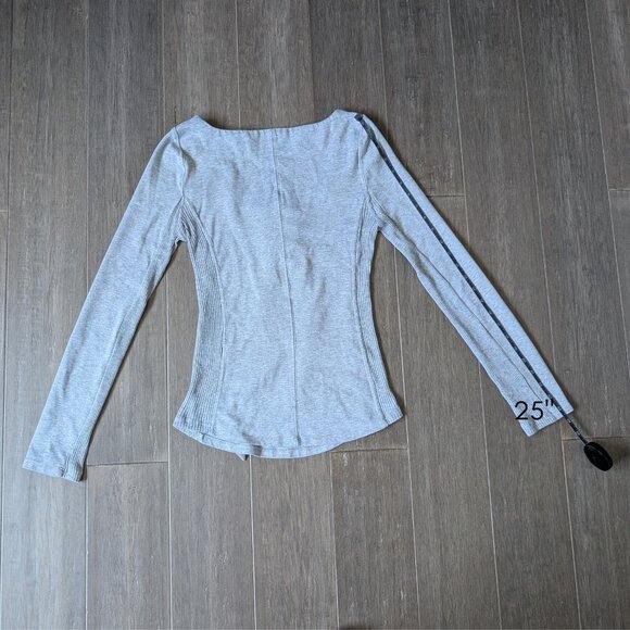 Free People, Looking Back Lace-Up Long Sleeve Top, Gray, Sz S - Picture 5 of 12